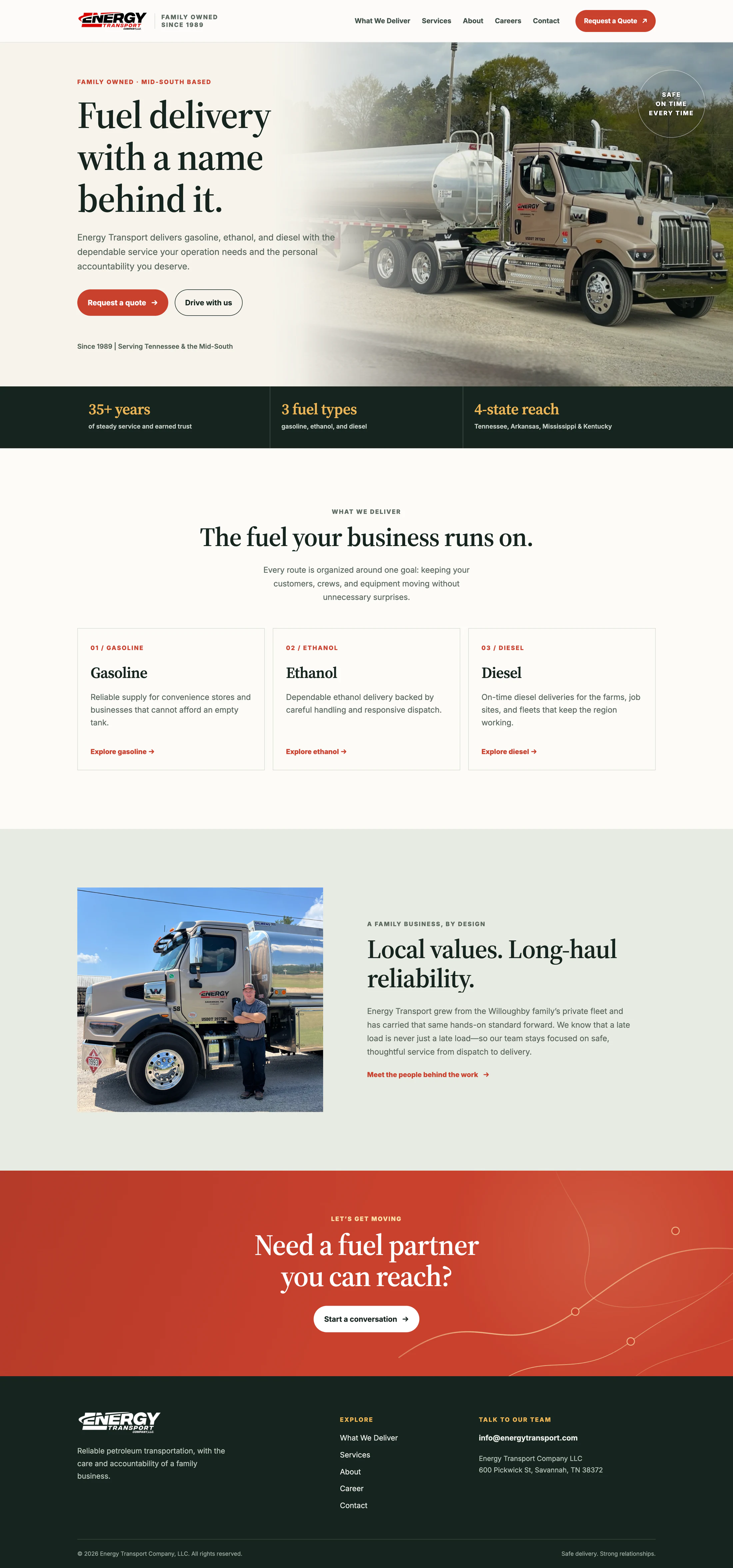Energy Transport homepage shown at desktop size